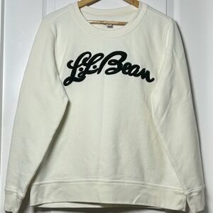 L.L.Bean 1912 Cream Color with Dark Green Embroidered Logo Crew Neck Sweatshirt